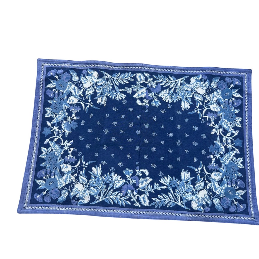 Williams Sonoma Placemat Unisex 14x20 Blue Floral Butterfly Cotton Table Linen